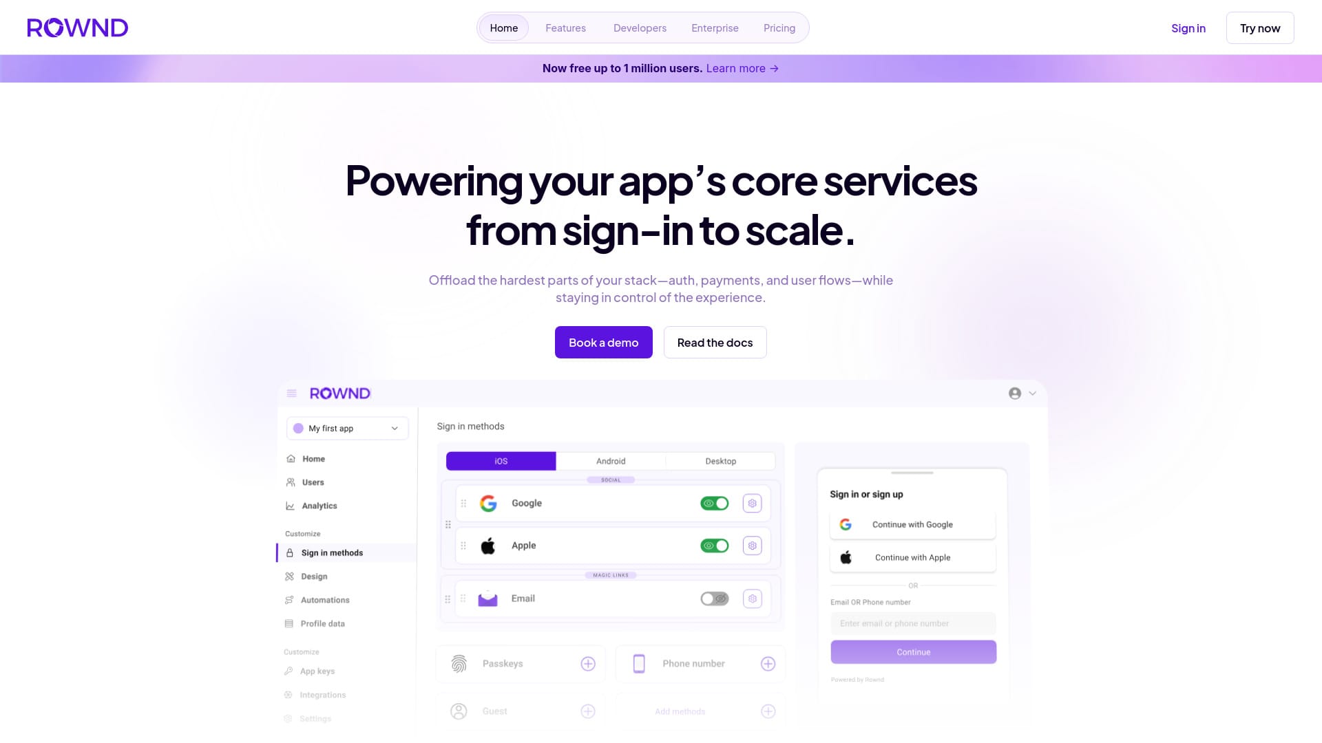 Rownd App Services Platform; 1M MAU Free