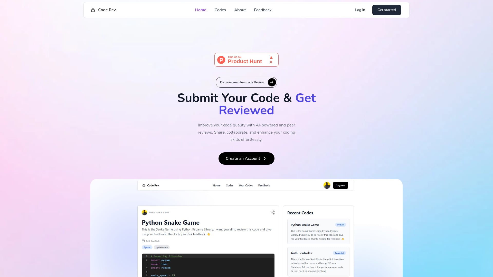 Code Rev. - AI Tool Screenshot and Interface Preview