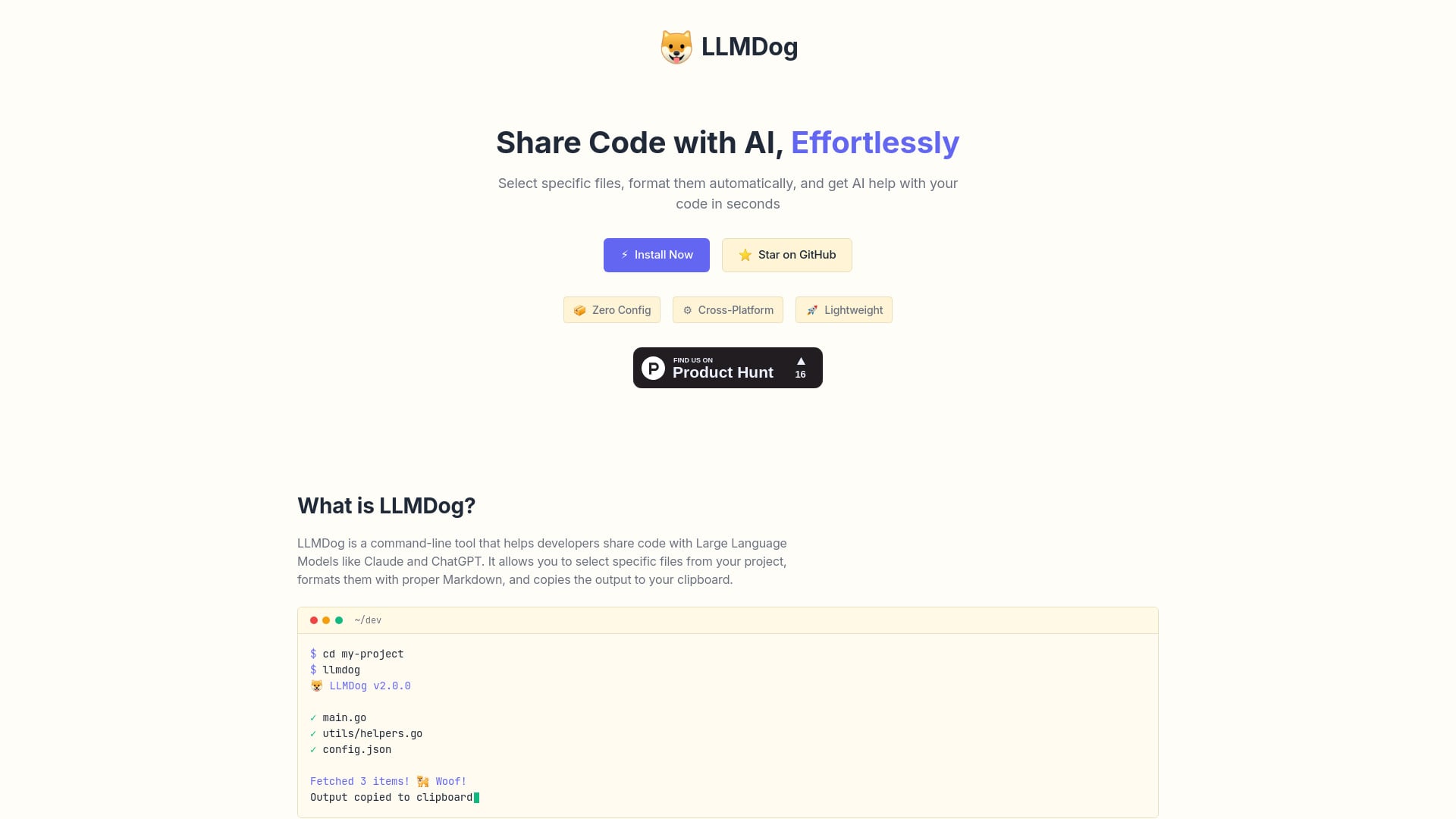 LLMDog - AI Tool Screenshot and Interface Preview