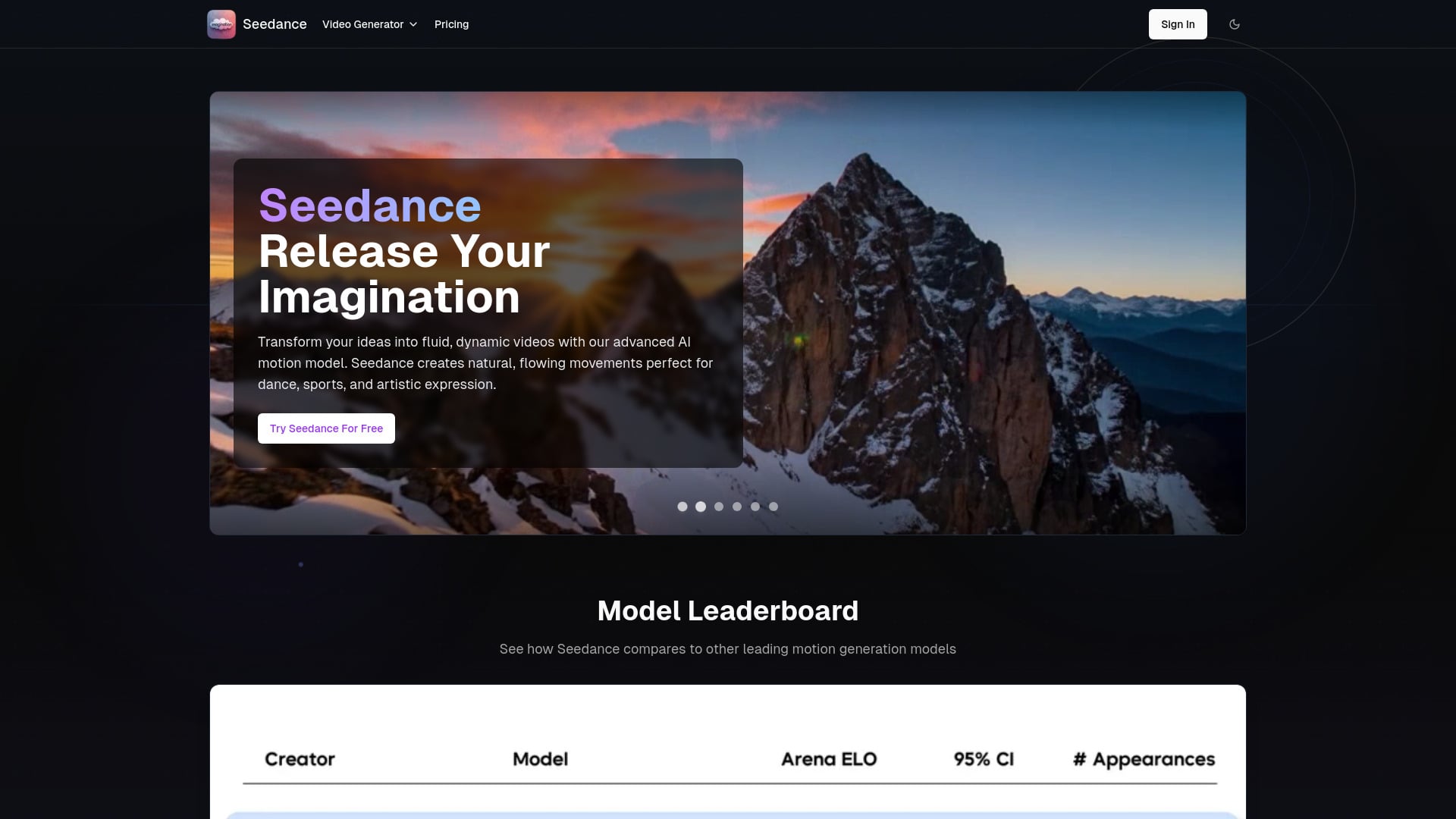 Seedance Video Generator - AI Tool Screenshot and Interface Preview