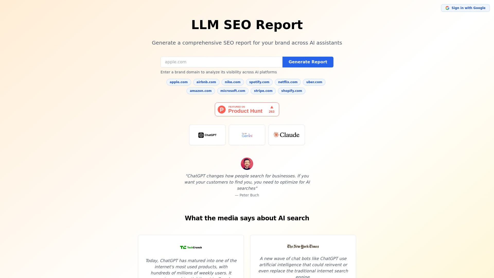 LLM SEO Report - AI Tool Screenshot and Interface Preview