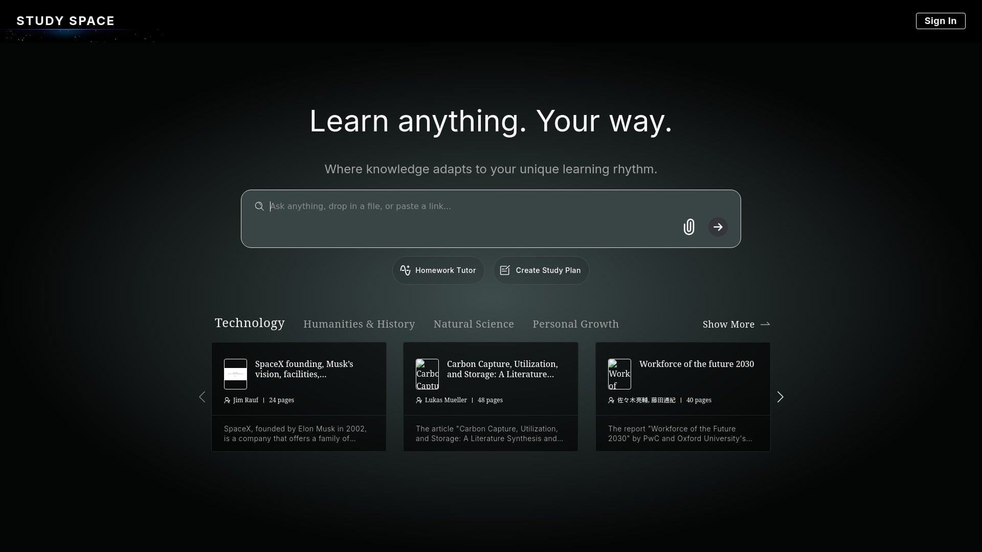 Study Space - AI Tool Screenshot and Interface Preview