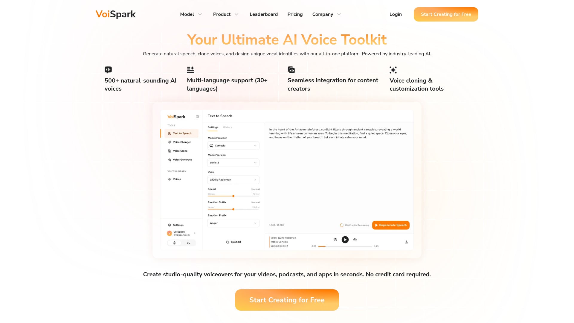 VoiSpark - AI Tool Screenshot and Interface Preview