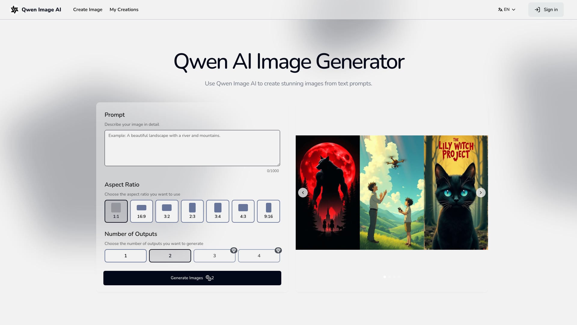Qwen Image AI - AI Tool Screenshot and Interface Preview