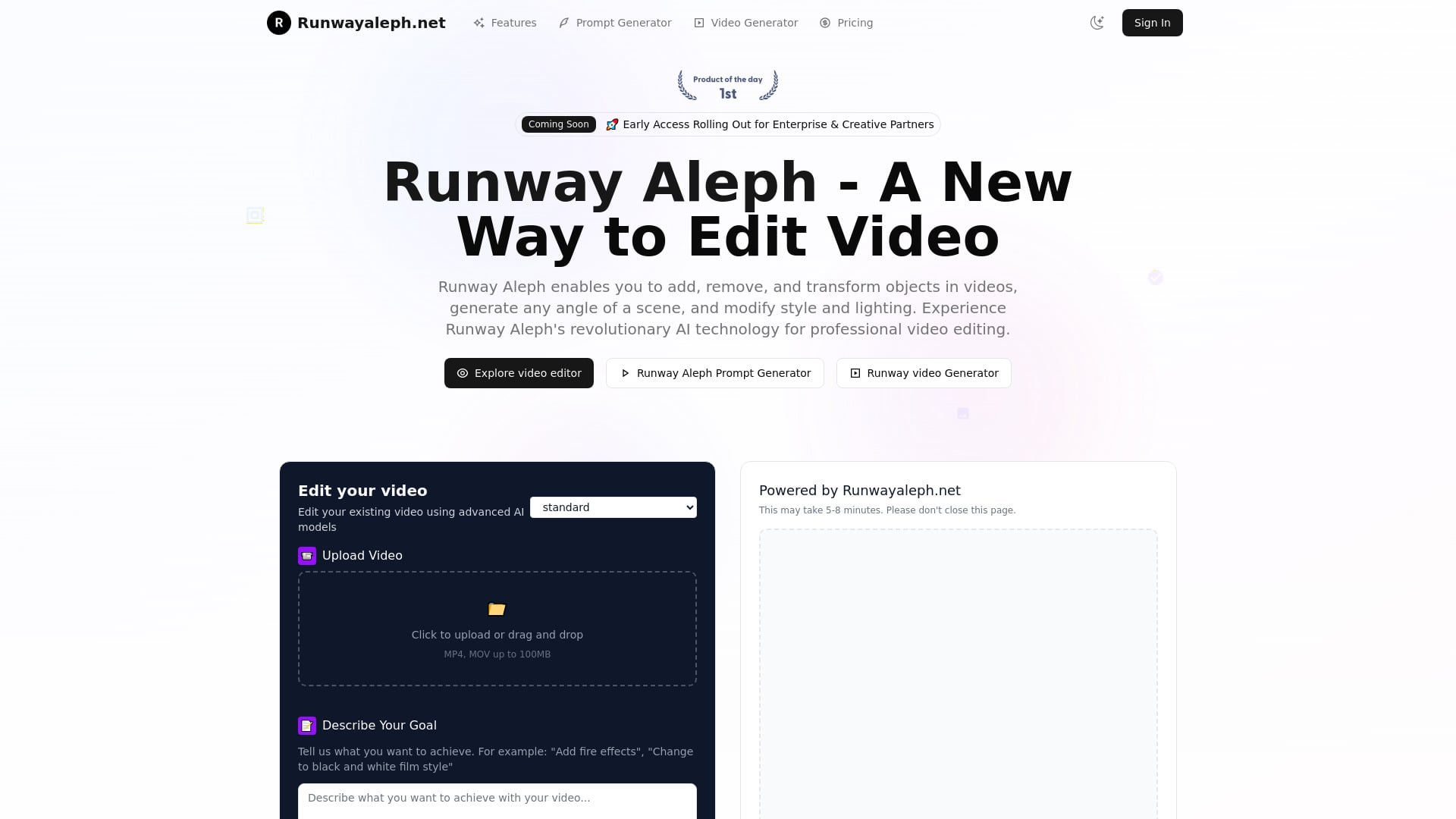 Runwayaleph.net - AI Tool Screenshot and Interface Preview